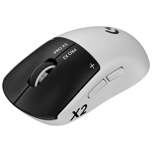 Logitech PRO X2 SUPERSTRIKE wireless gaming mouse viewed from an angle