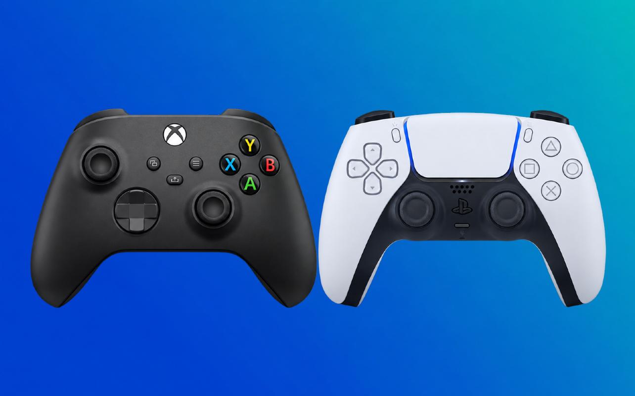 XBOX Wireless Controller and PlayStation DualSense wireless controller shown side by side.